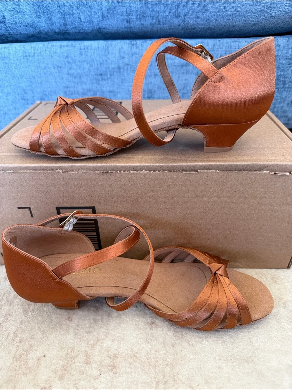 Capezio Satin Bronze Strappy Latin Ballroom Heels with Ankle Wrap